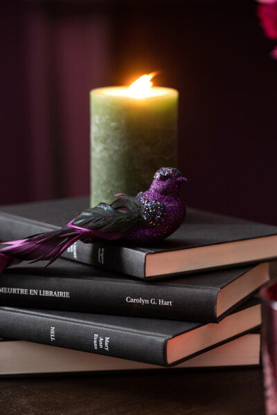 Ptaszek na klipsie fioletowy z brokatem